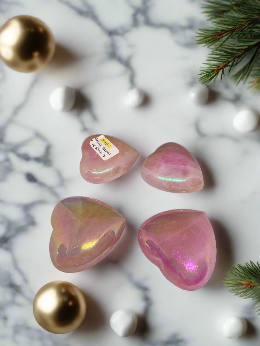 Angel Aura Rose Quartz Hearts - Large
