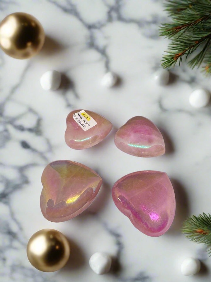 Angel Aura Rose Quartz Hearts - Large