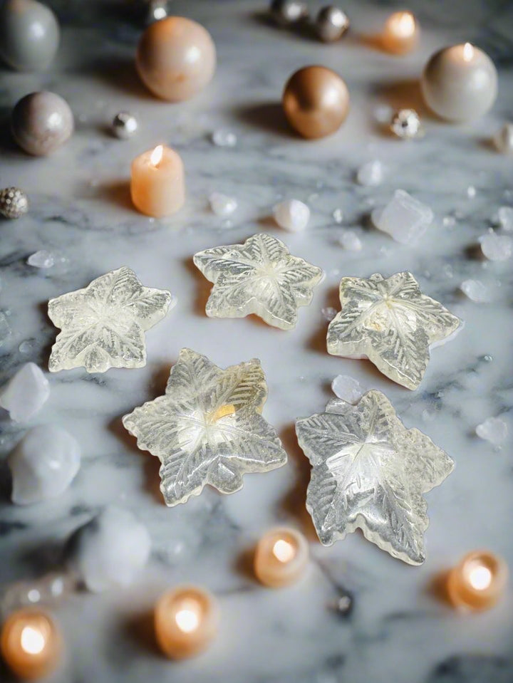 Clear Quartz Maple Leaf Carving
