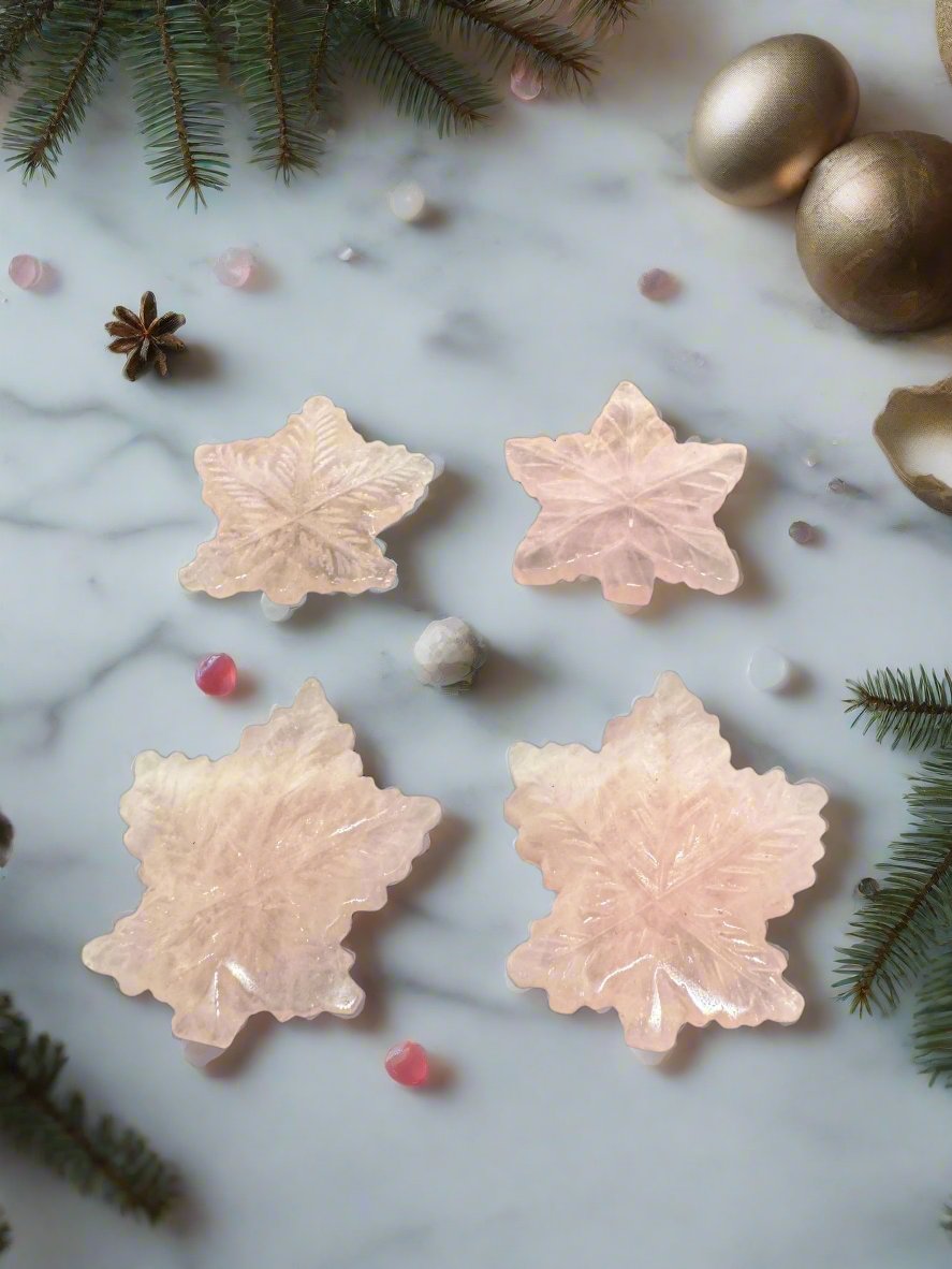 Rose Quartz Maple Leaf Carving