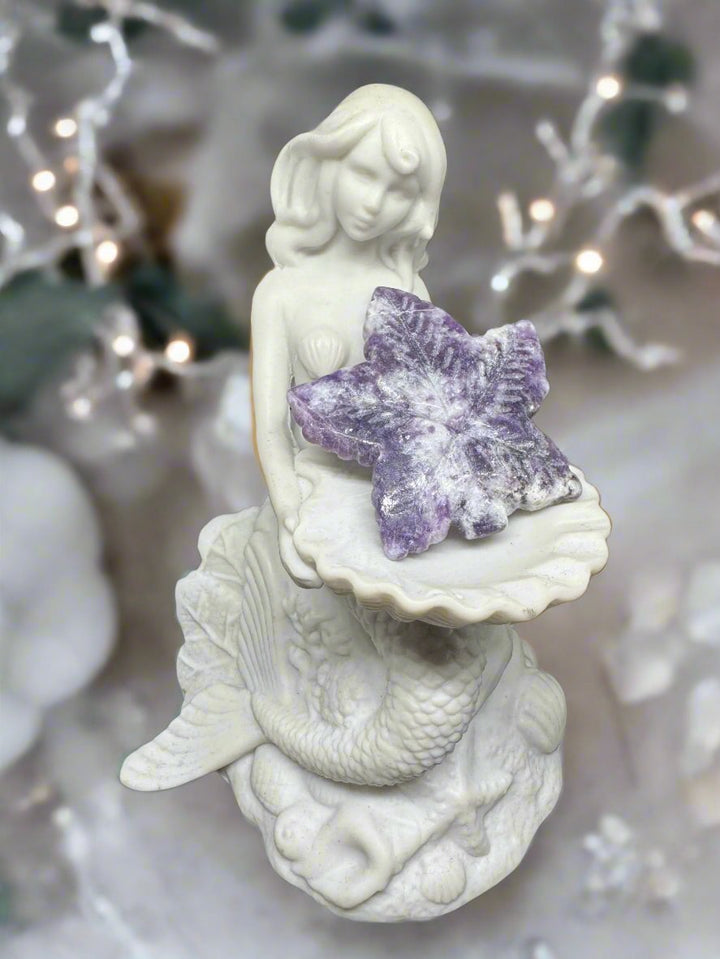 Lepidolite Maple Leaf Carving