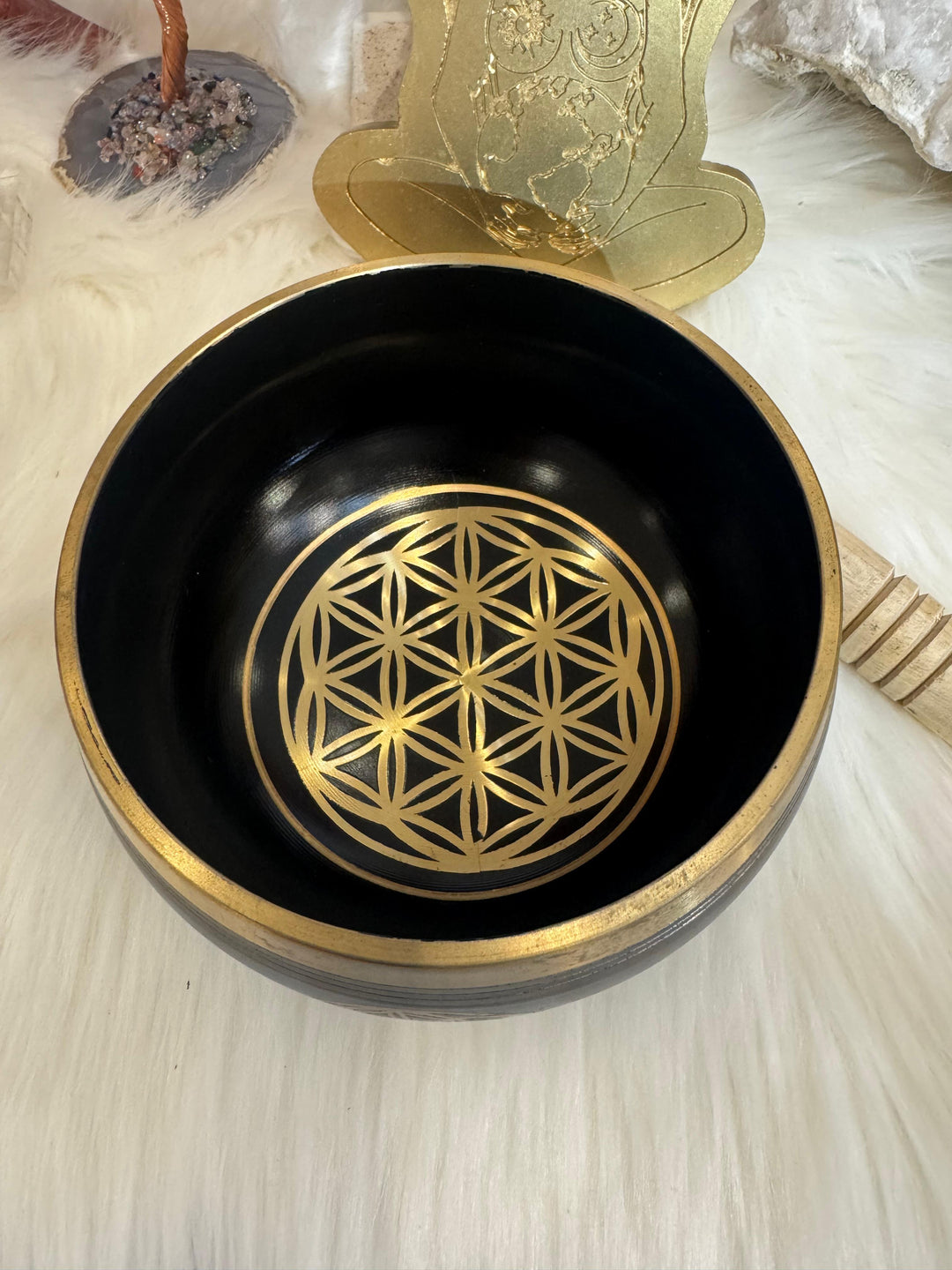 Flower of Life Singing Bowl with Wooden Mallet