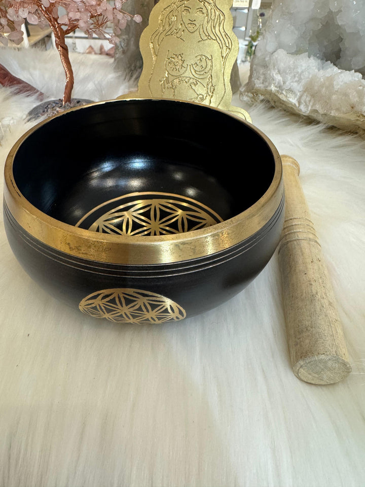 Flower of Life Singing Bowl with Wooden Mallet
