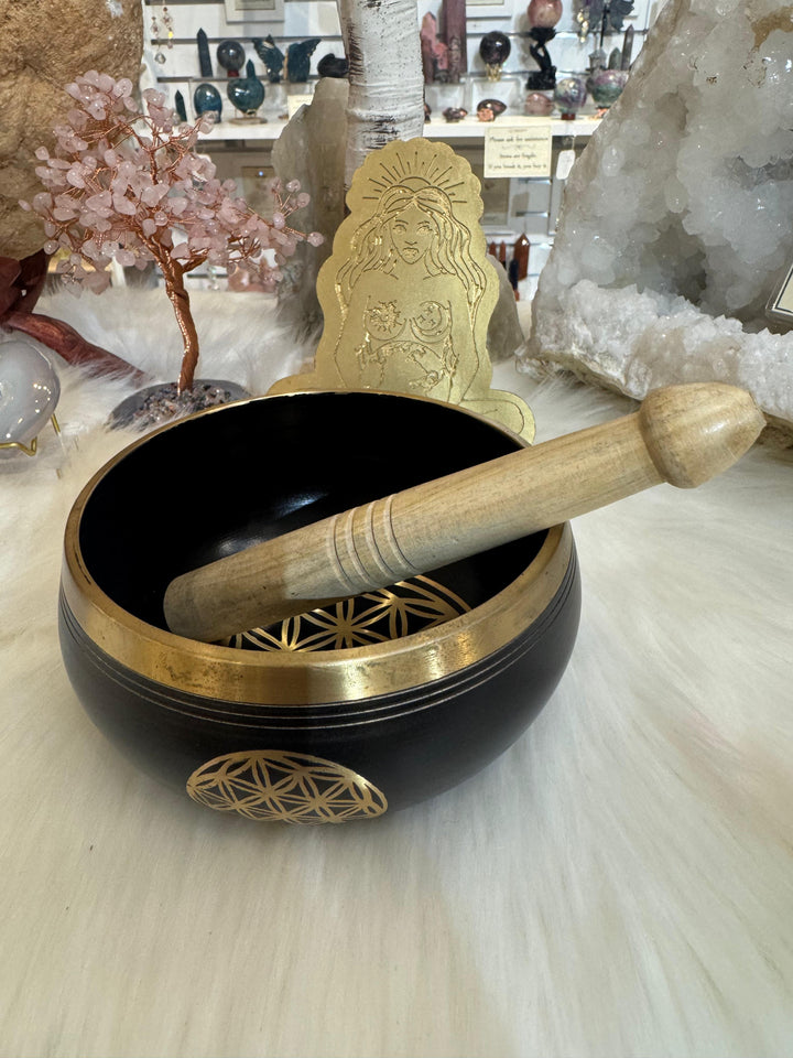 Flower of Life Singing Bowl with Wooden Mallet