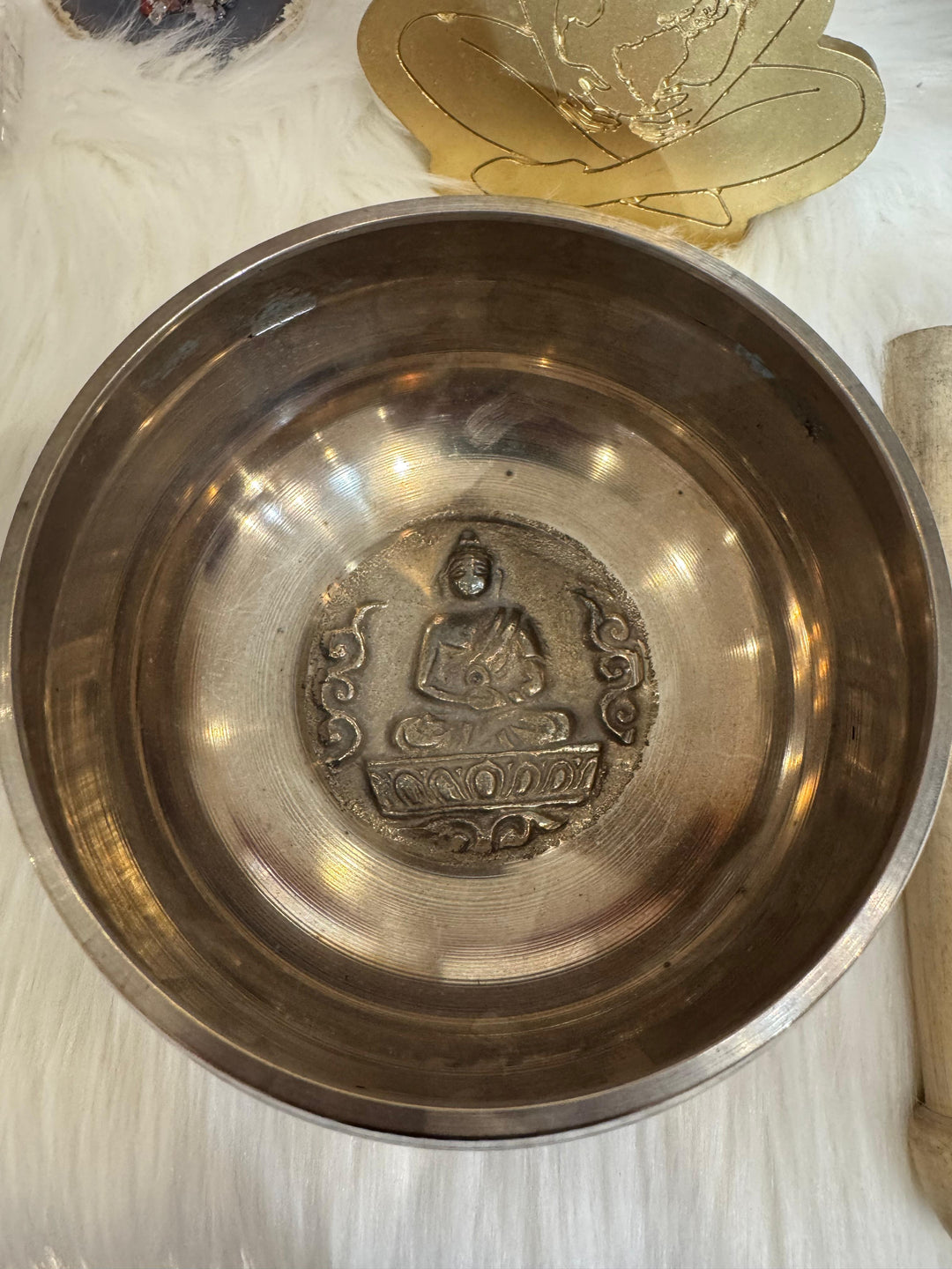 2 Tone Silver White; Copper Tibetan Meditation Singing Bowl (6' Diameter) with Wooden mallet