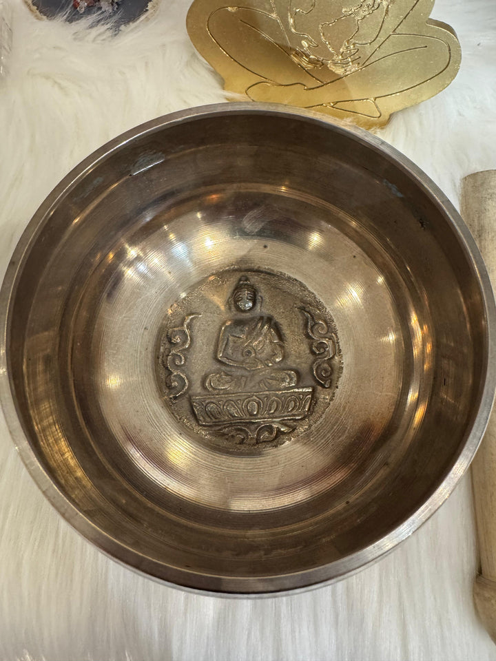 2 Tone Silver White; Copper Tibetan Meditation Singing Bowl (6' Diameter) with Wooden mallet