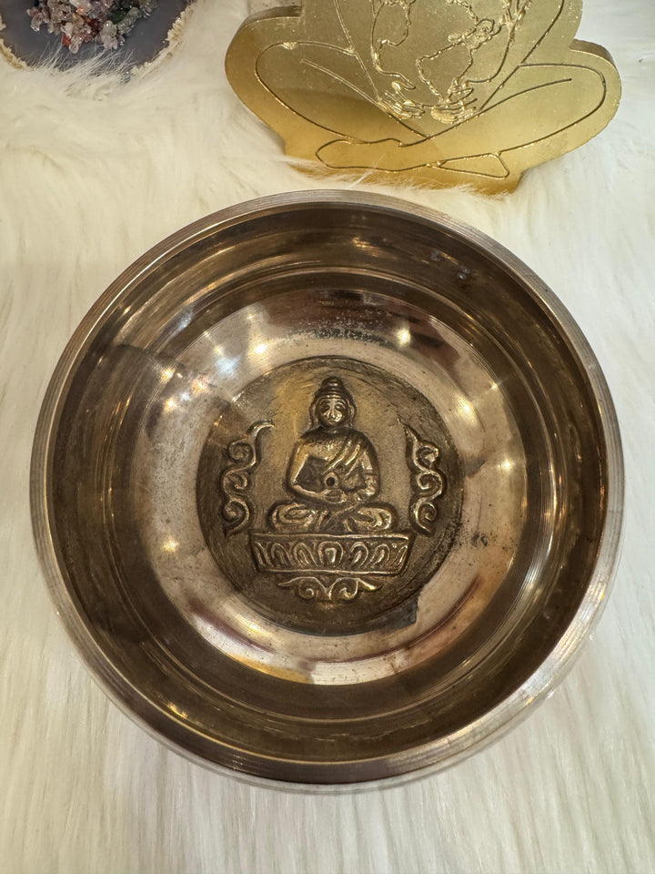 Silver White Tibetan Meditation Singing Bowl (5' Diameter) with Wooden Mallet