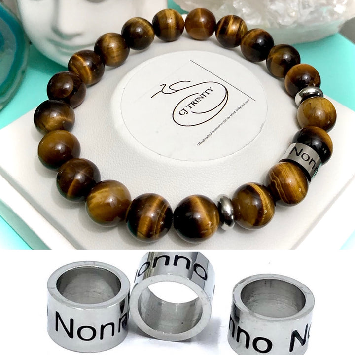 'NONNO' - Stainless Steel Barrel Bead - Gemstone Bracelet - Choice of Gemstones