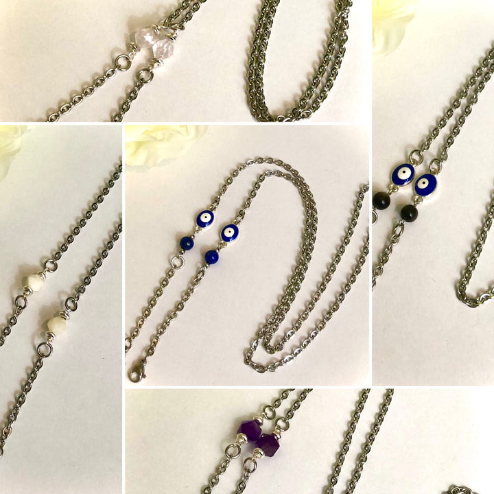 FACE MASK LANYARD - Stainless Steel & Gemstone Mask Cord-Face Mask Necklace-Face Mask Holder-CHOICE OF STYLE