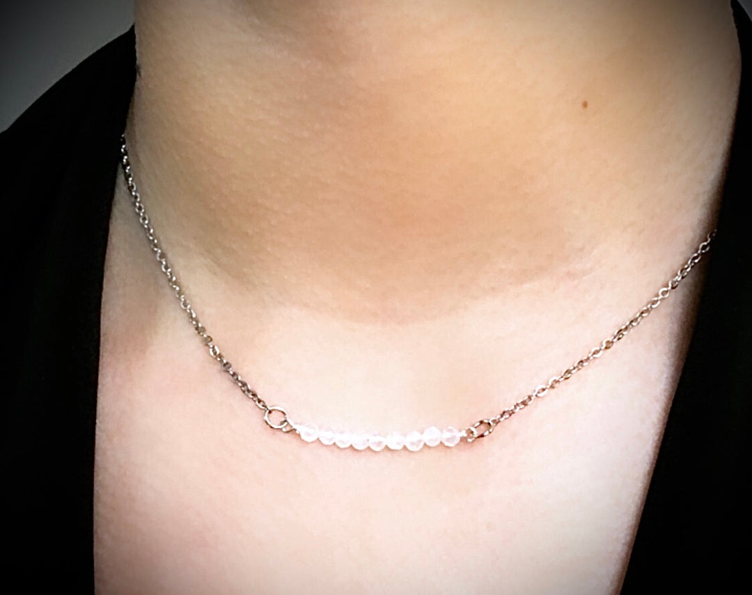 Dainty Minimalist Gemstone Stacking Bar Necklace - Choice of Gemstone-Stainless Steel Chain-15.5" (+2 inch extender)