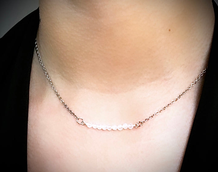 Dainty Minimalist Gemstone Stacking Bar Necklace - Choice of Gemstone-Stainless Steel Chain-15.5" (+2 inch extender)