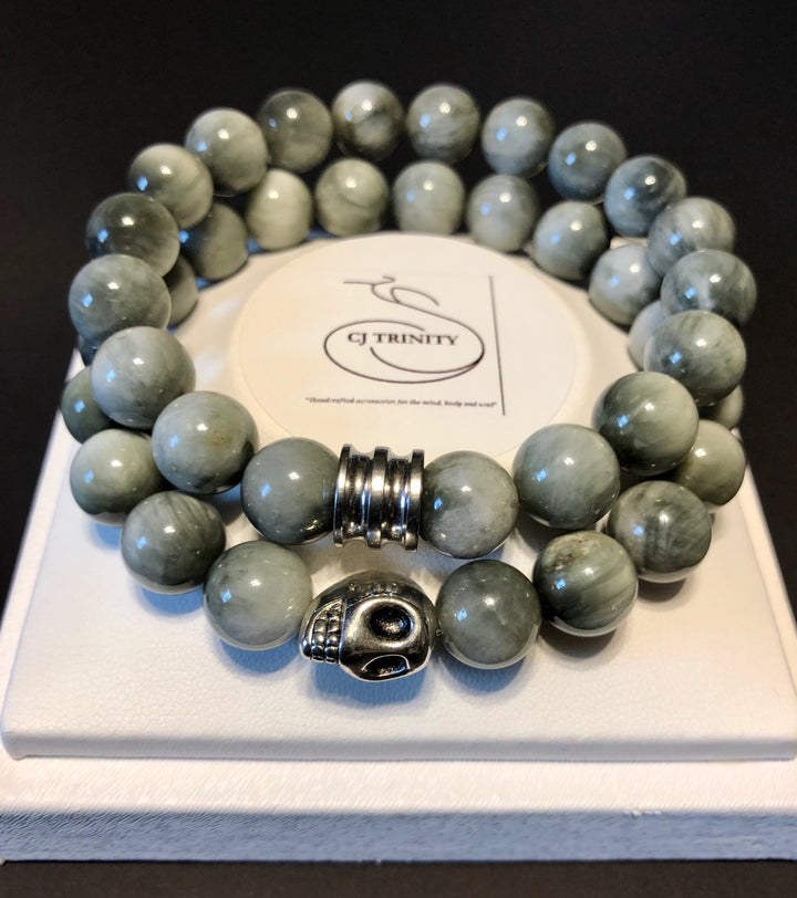 Grey Hawk-Eye Men's Gemstone Bracelet