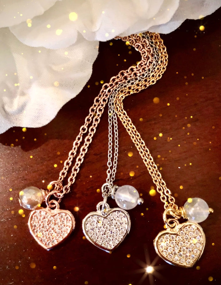 Pavé Heart & Gemstone Necklace - Choice of Color