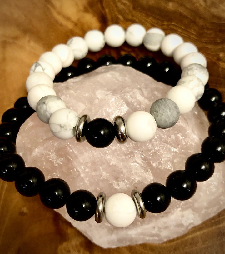 YIN-YANG - Matching Gemstone Bracelet SET- Black & White Gemstone Set-Valentine's Day - Couple's Jewelry - Best Friends