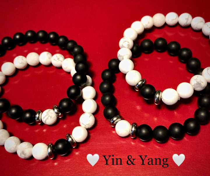 YIN-YANG - Matching Gemstone Bracelet SET- Black & White Gemstone Set-Valentine's Day - Couple's Jewelry - Best Friends