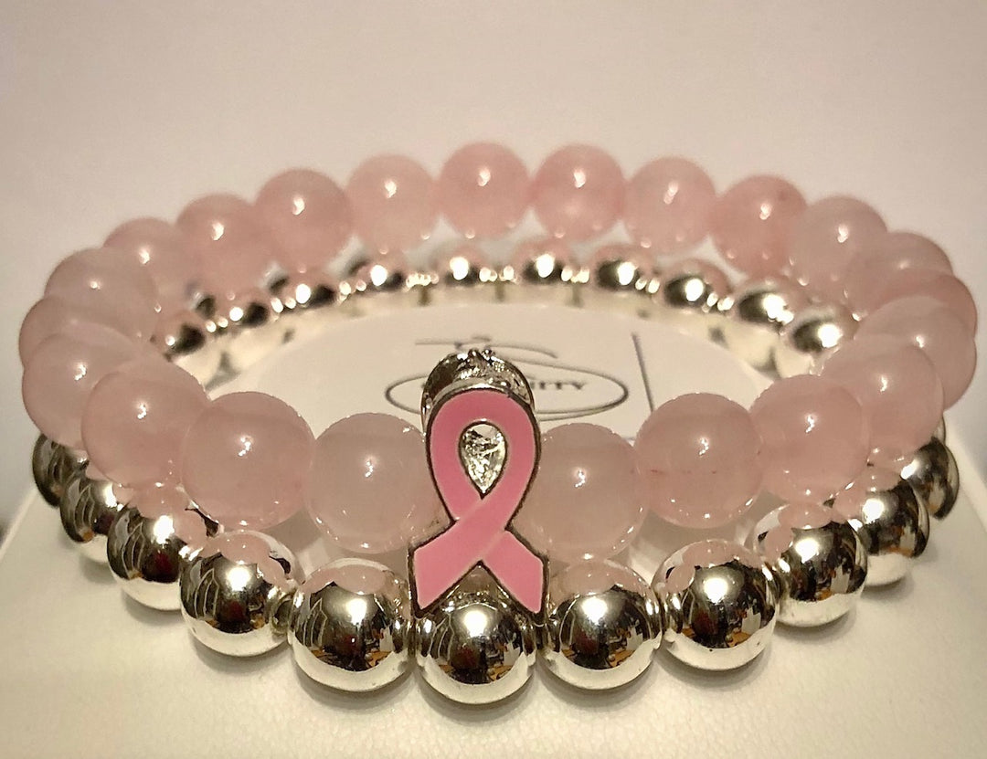 Pink Ribbon - Breast Cancer Awareness - Gemstone Bracelet - Choice of Set