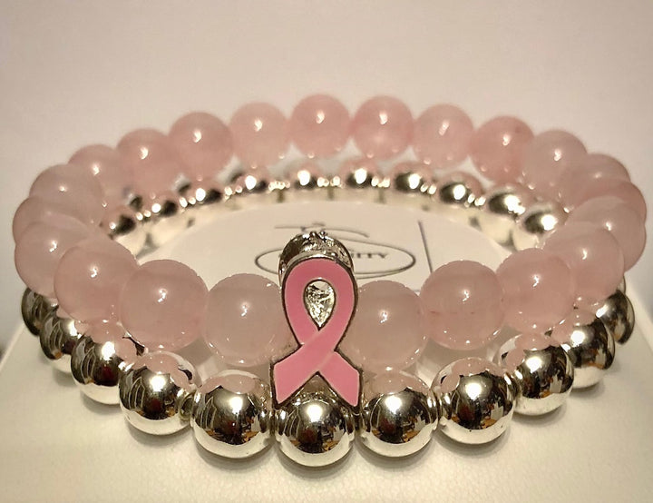Pink Ribbon - Breast Cancer Awareness - Gemstone Bracelet - Choice of Set