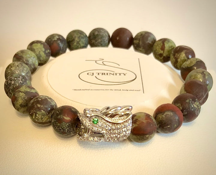 Men's Pave Dragon  Head Gemstone Bracelet -  Dragon Blood Stone Bracelet - Choice of Style