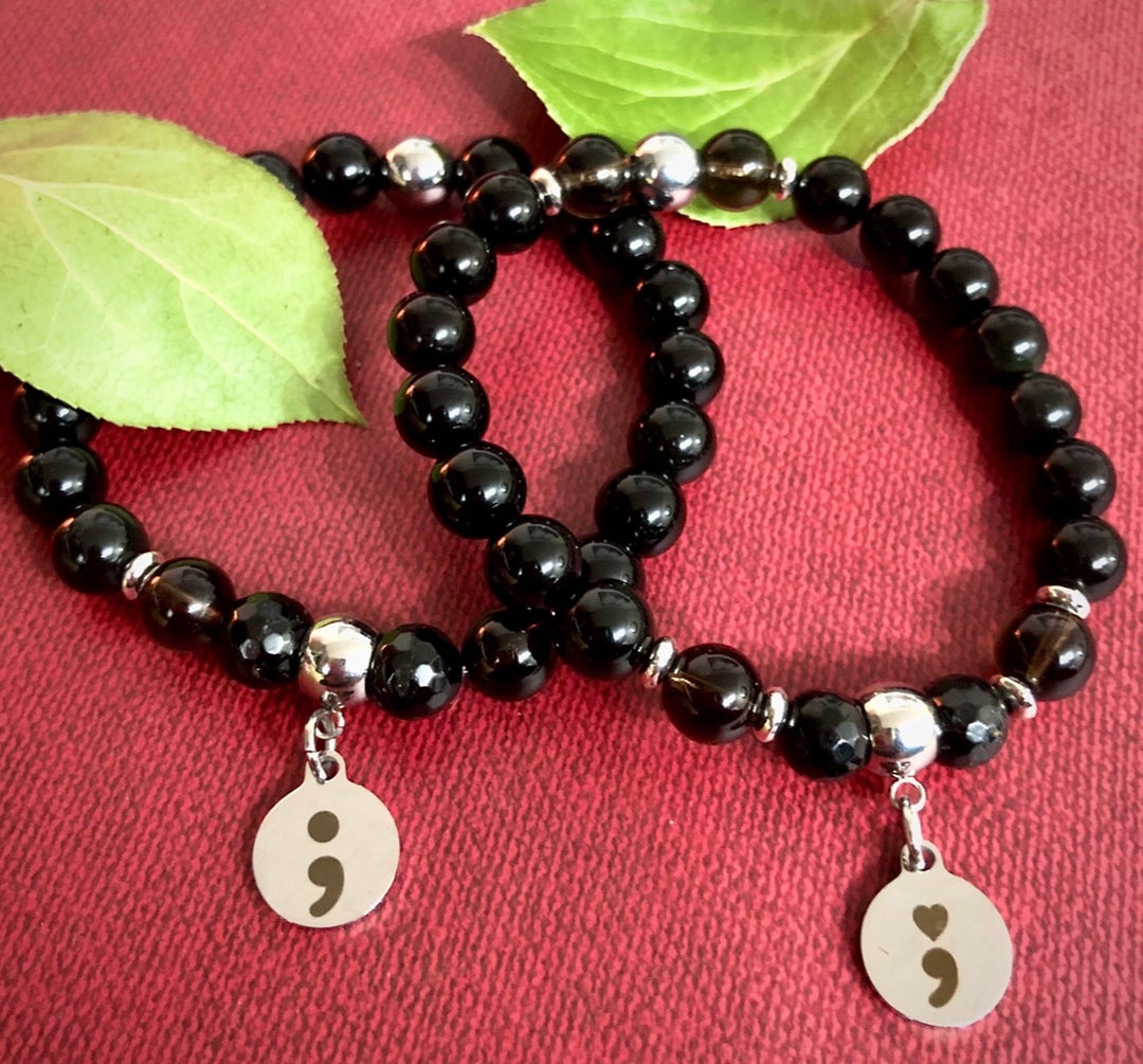 Mental Health Awareness Gemstone Charm Bracelet - Semi-Colon - Choice of Charm