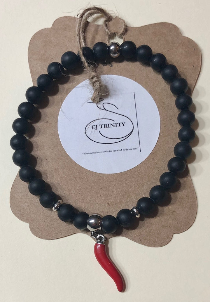 Red Italian Coricello with Black Tourmaline Charm Bracelet