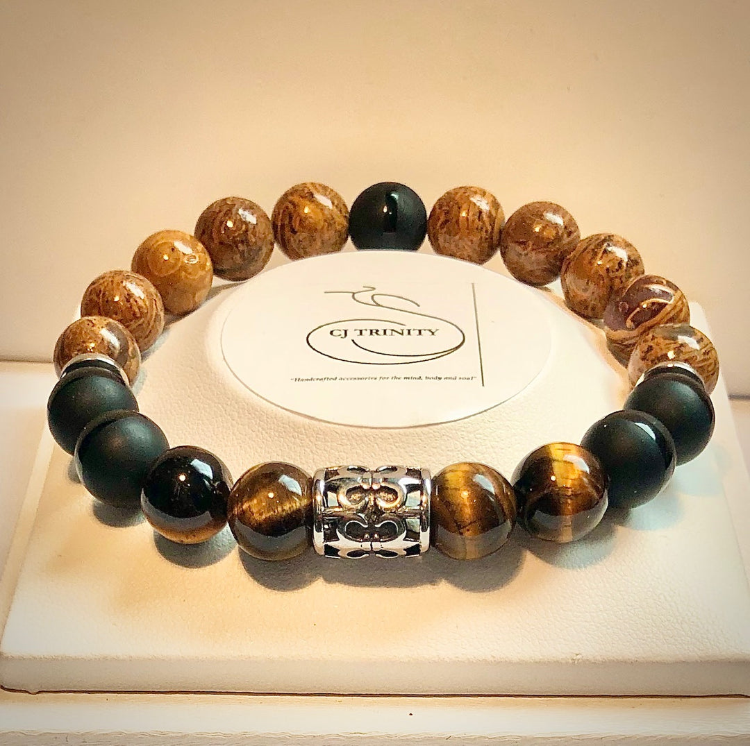 Men's Black & Brown Double Fleur De Lis Stacking Bracelets