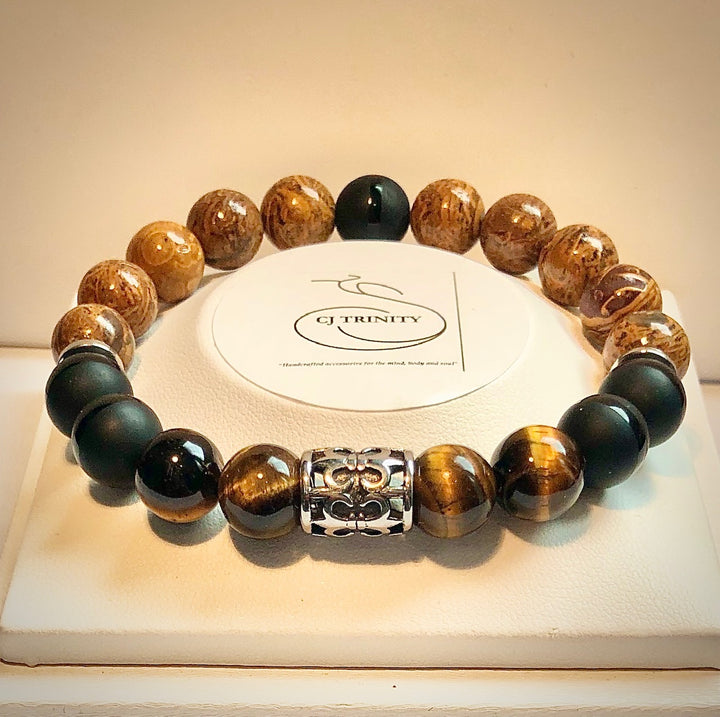 Men's Black & Brown Double Fleur De Lis Stacking Bracelets