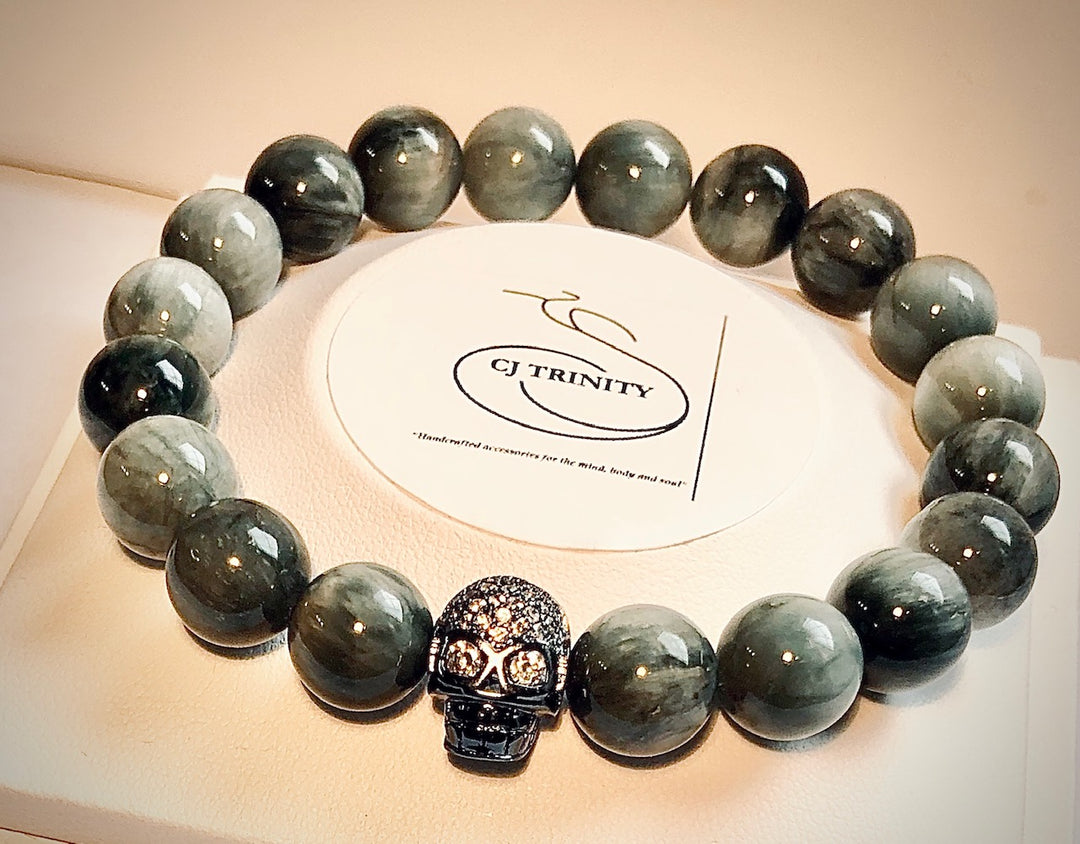 Grey Hawk-Eye Men's Gemstone Bracelet