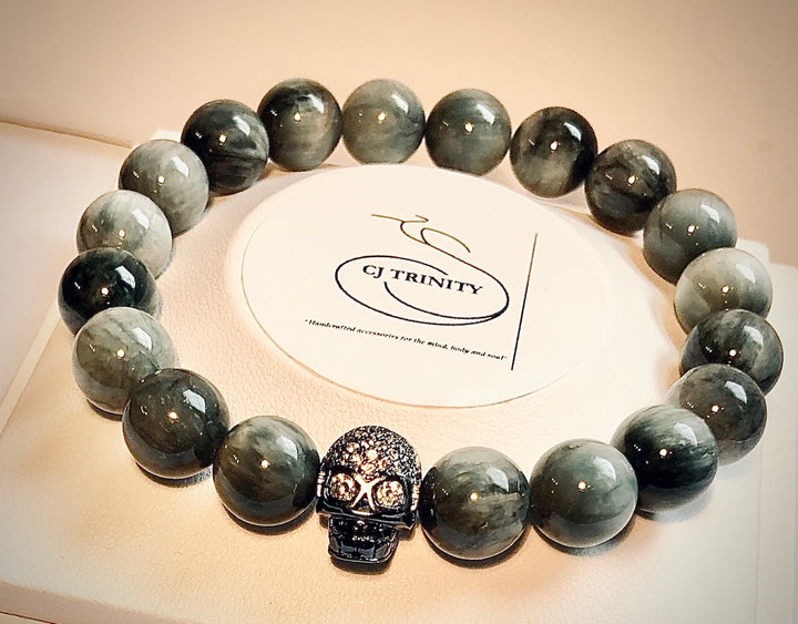 Grey Hawk-Eye Men's Gemstone Bracelet