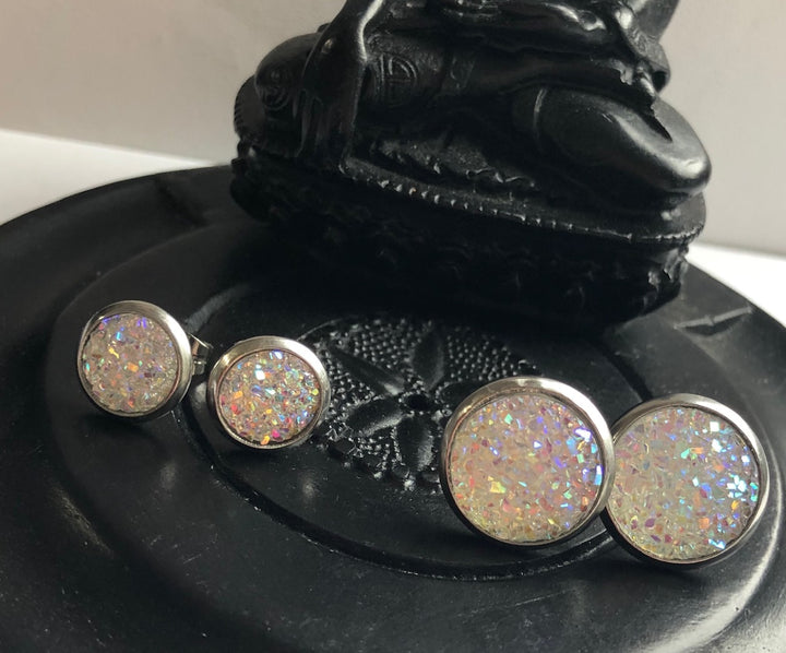 Stud Earrings - Stainless Steel - Choice of Angel Aura or Druzy Quartz
