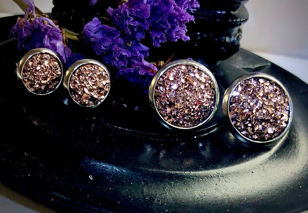 Stud Earrings - Stainless Steel - Choice of Angel Aura or Druzy Quartz