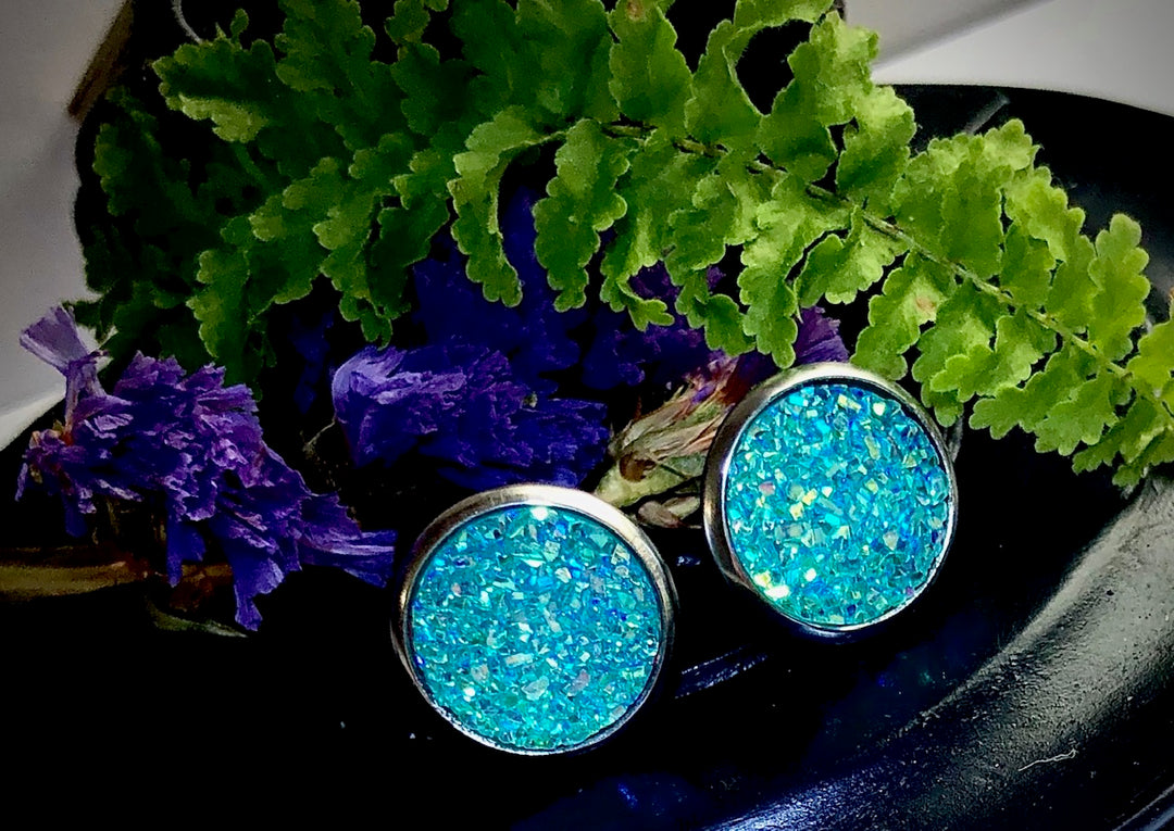 Stud Earrings - Stainless Steel - Choice of Angel Aura or Druzy Quartz