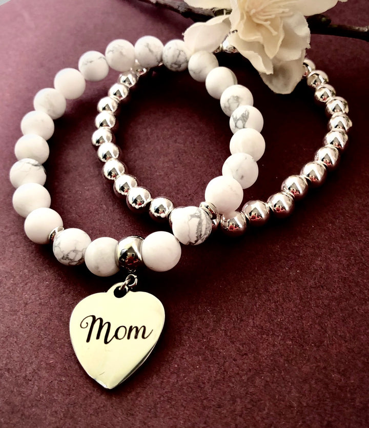 'MOM' - Gemstone Charm Bracelet