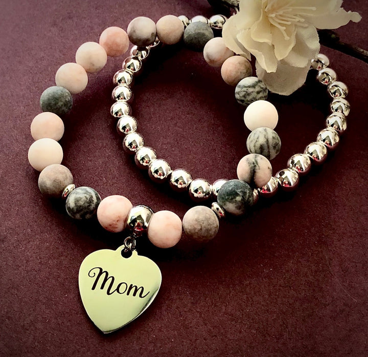 'MOM' - Gemstone Charm Bracelet