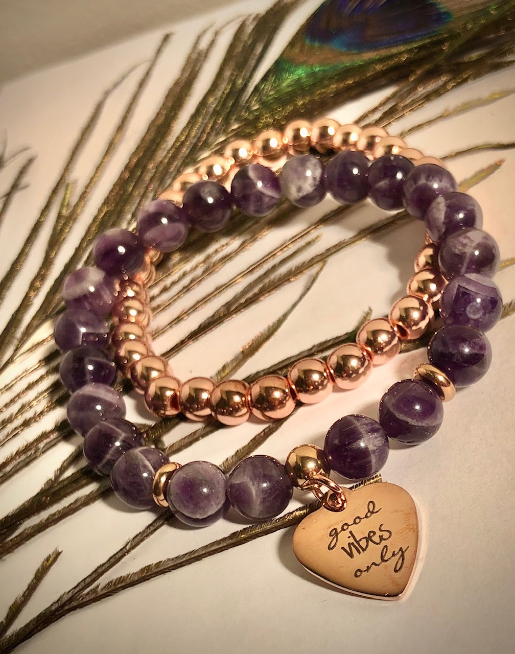 'Good Vibes Only' - Gemstone Charm Bracelet - Rose Gold