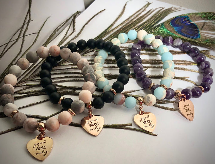 'Good Vibes Only' - Gemstone Charm Bracelet - Rose Gold