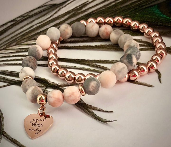 'Good Vibes Only' - Gemstone Charm Bracelet - Rose Gold