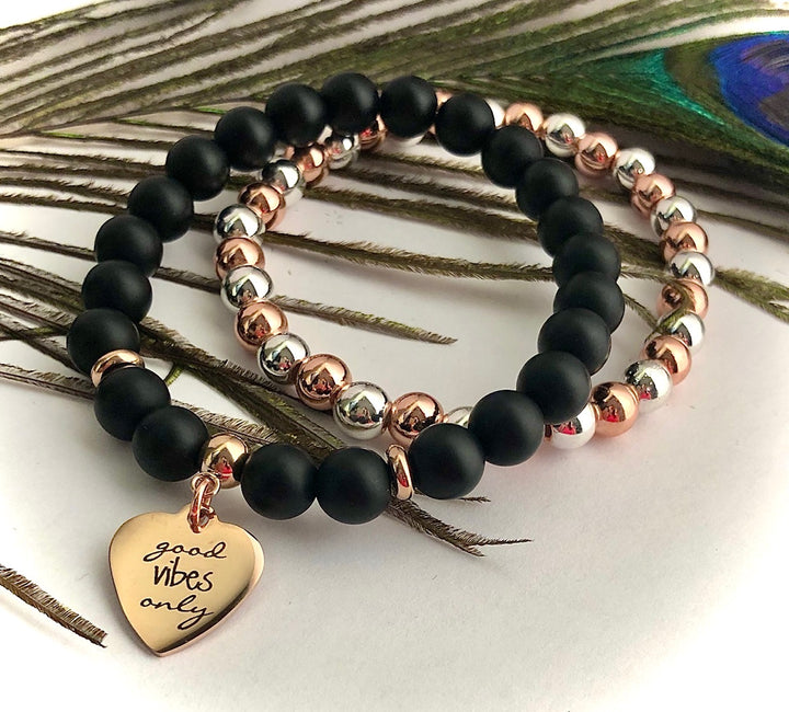 'Good Vibes Only' - Gemstone Charm Bracelet - Rose Gold