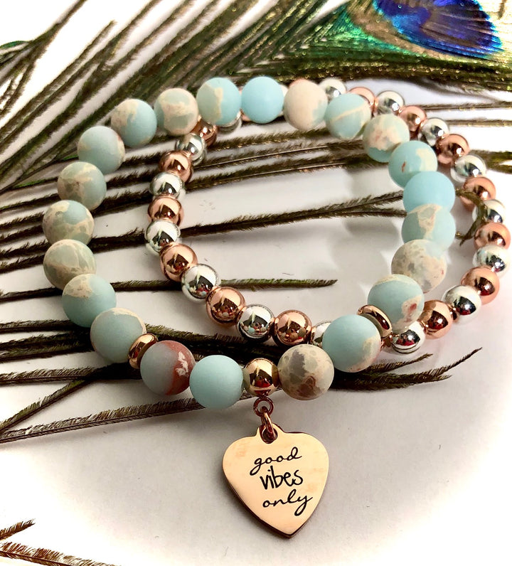 'Good Vibes Only' - Gemstone Charm Bracelet - Rose Gold