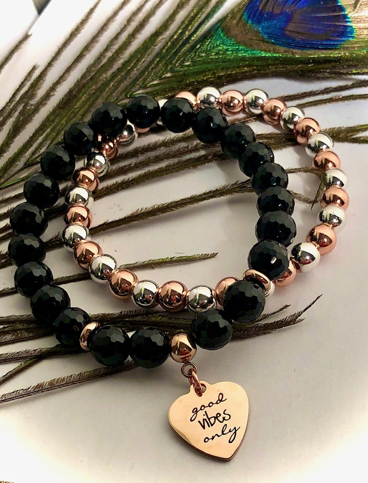 'Good Vibes Only' - Gemstone Charm Bracelet - Rose Gold
