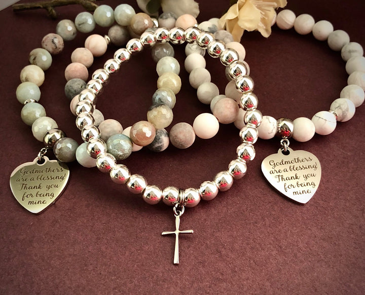 'Godmothers are a Blessing! Thank you for Being Mine'- Gemstone Charm Bracelet