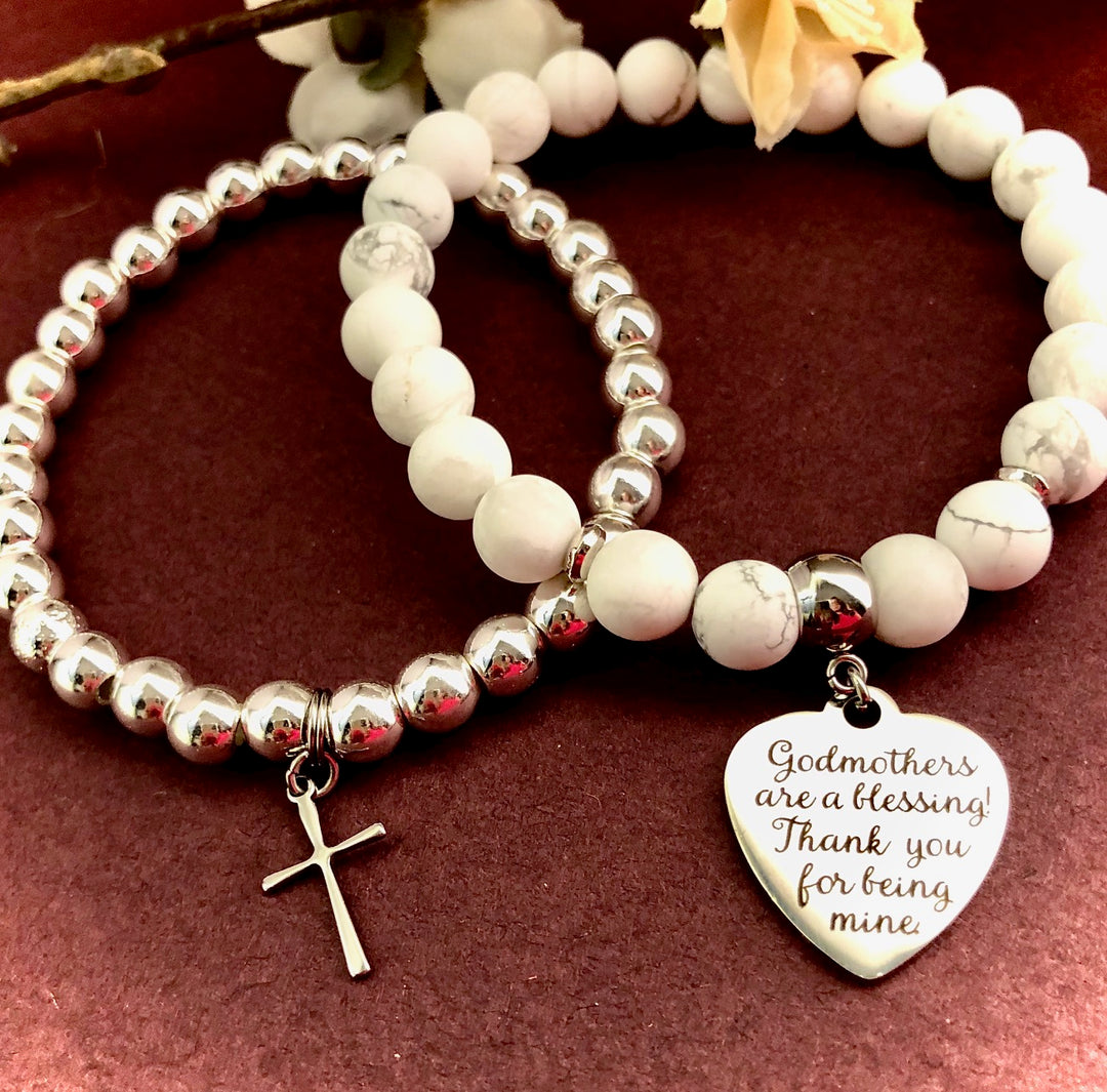 'Godmothers are a Blessing! Thank you for Being Mine'- Gemstone Charm Bracelet