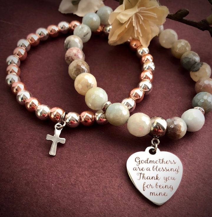 'Godmothers are a Blessing! Thank you for Being Mine'- Gemstone Charm Bracelet