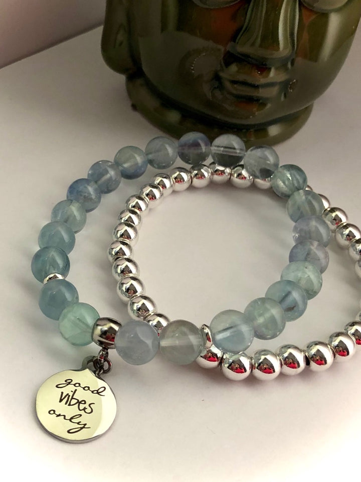 'Good Vibes Only' - Gemstone Charm Bracelet - Silver