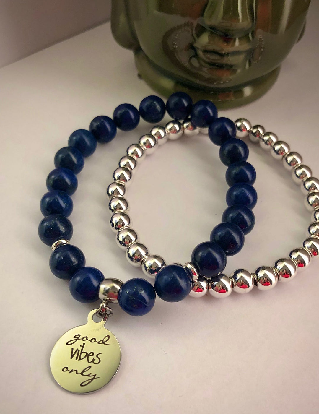 'Good Vibes Only' - Gemstone Charm Bracelet - Silver