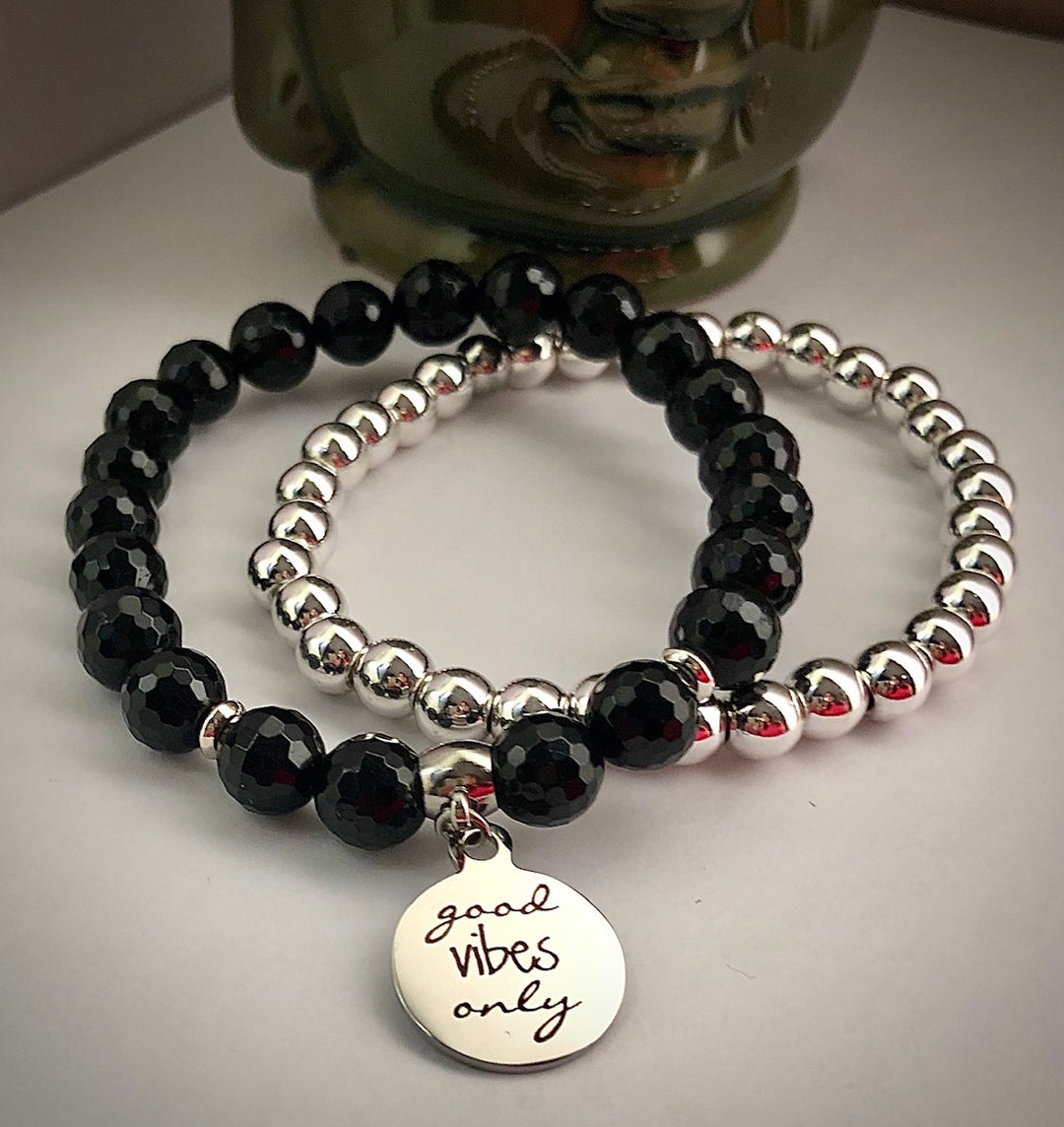 'Good Vibes Only' - Gemstone Charm Bracelet - Silver