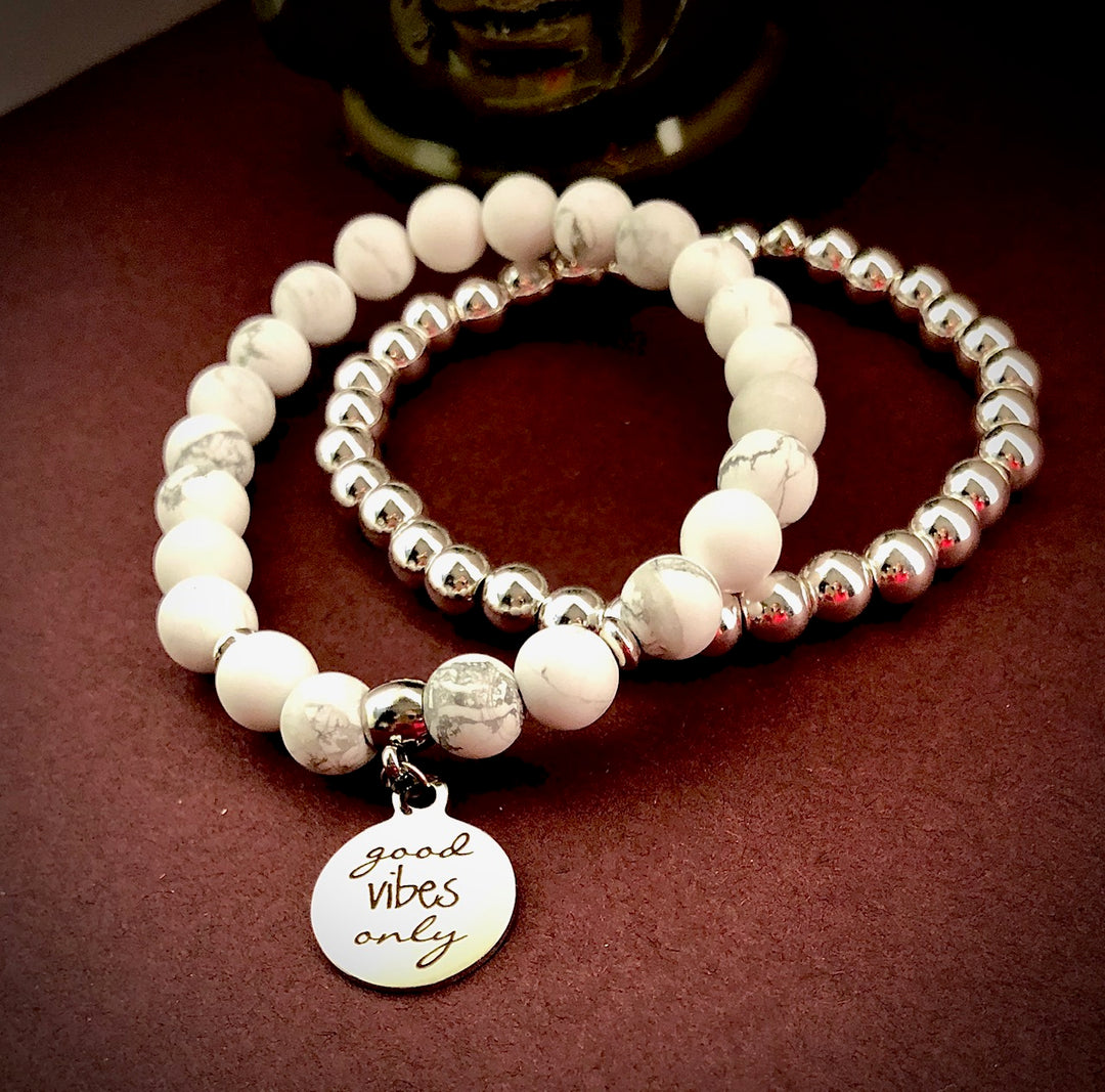 'Good Vibes Only' - Gemstone Charm Bracelet - Silver