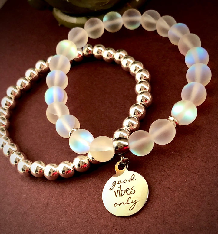 'Good Vibes Only' - Gemstone Charm Bracelet - Silver