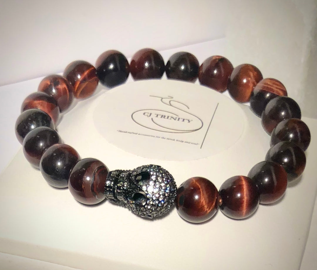 Unisex Red Tiger's Eye Stacking Bracelets - Men's - Choice of Focal Bead