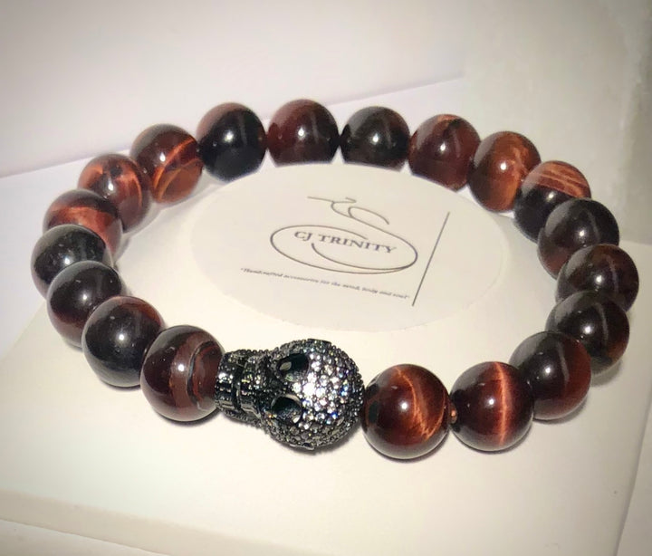 Unisex Red Tiger's Eye Stacking Bracelets - Men's - Choice of Focal Bead