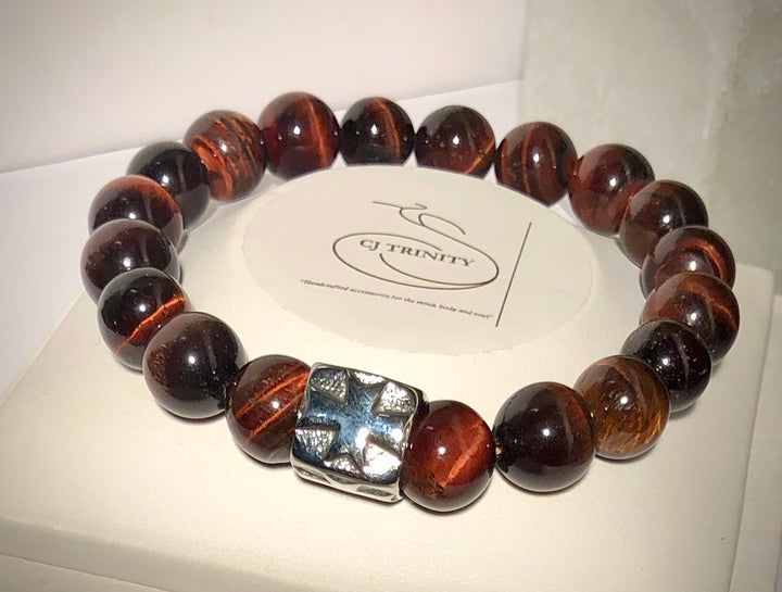 Unisex Red Tiger's Eye Stacking Bracelets - Men's - Choice of Focal Bead